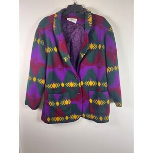 DWSF Southwestern Geometric Aztec Boho Pattern Button Front Blazer Jacket Women
